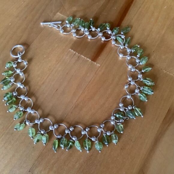 sterling SILVER 925 GREEN PERIDOT DANGLING BEADS ANKLET/BRACELET NEW - Picture 5 of 7